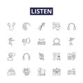 Listen line vector icons and signs. Attend, Obey, Comprehend, Eavesdrop, Perceive, Admit, Consider, Oblige outline