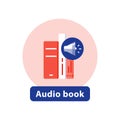 Listen literature, audio book flat icon, opened book, vector illustration Royalty Free Stock Photo