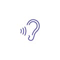 Listen noice ear line icon. Audio sound wave ear hear