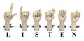 Listen Spelled in Sign Language - Letter Royalty Free Stock Photo