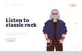 Listen to classic rock landing page design template performing rock-end-roll music concert