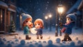 Winter Whispers: Anime Bliss Amidst Snowflakes. AI generate