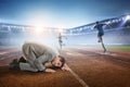 Listening businessman on the floor Royalty Free Stock Photo