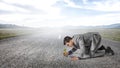 Listening businessman on the floor Royalty Free Stock Photo