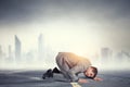 Listening businessman on the floor Royalty Free Stock Photo