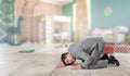 Listening businessman on the floor Royalty Free Stock Photo