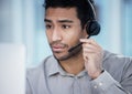 Listening, call center and business man on computer for telemarketing, customer service and support in office. Crm Royalty Free Stock Photo