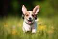 listening ears funny happy summer spring running pet puppy dog playful grass concept Generative AI