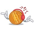 Listening music bitcoin coin character cartoon