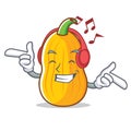 Listening music butternut squash mascot cartoon