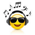 Listening music emoji cartoon Royalty Free Stock Photo