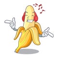 Listening music fresh banana fruit mascot cartoon style