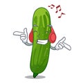 Listening music fresh cucumber isolated in the cartoon