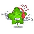 Listening music fresh green ivy leaf mascot cartoon