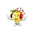 Listening music golden apple cartoon character for design