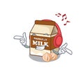 Listening music hazelnut milk cartoon character concept