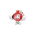 Listening music mascot in cartoon red christmas ball