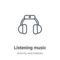 Listening music outline vector icon. Thin line black listening music icon, flat vector simple element illustration from editable Royalty Free Stock Photo