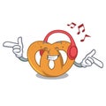 Listening music pretzel mascot cartoon style