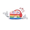 Listening music rainbow cake cartoon character concept