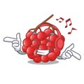 Listening music rowan slices fruit cartoon berries shape Royalty Free Stock Photo