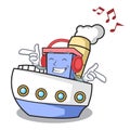 Listening music ship mascot cartoon style