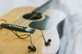 Listening and play the music with guitar Royalty Free Stock Photo