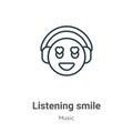 Listening smile outline vector icon. Thin line black listening smile icon, flat vector simple element illustration from editable Royalty Free Stock Photo