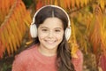 Listening song. Enjoy music outdoors fall warm day. Audio file. Educational podcast. Autumn playlist concept. Feel joy