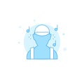 Listening to music flat vector icon. Filled line style. Blue monochrome design. Editable stroke Royalty Free Stock Photo