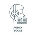 Listening to music and reading vector line icon, linear concept, outline sign, symbol Royalty Free Stock Photo