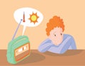 Boy listening to weather forecast on radio