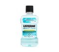 Listerine mouthwash container on white background.