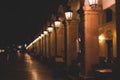 Liston pedestrian street night view with evening lanterns illumination, Kerkyra city, Corfu island, Greece, Ionian sea islands, Royalty Free Stock Photo