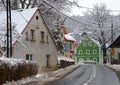 Listopad street in winter, Swieradow Zdroj resort, northern slope of Jizera Mountains, Poland Royalty Free Stock Photo