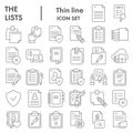 Lists thin line icon set, documents symbols collection, vector sketches, logo illustrations, paper signs linear