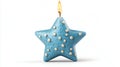 Lit Blue Star Shaped Candle with White Dots on White Background Royalty Free Stock Photo
