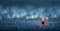 A lit bulb on a road with bokeh lights in the background Royalty Free Stock Photo