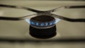 Lit burner on a gas stove close-up, communal price reduction Royalty Free Stock Photo
