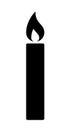 lit candle, black and white vector silhouette symbol icon illustration of burning candle with flame isolated on white Royalty Free Stock Photo