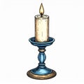 Lit Candle on Blue Candlestick Illustration Royalty Free Stock Photo