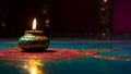 A colorful lit candle in the style of character design, purple and gold, hindu art and architecture