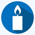 Lit Candle Icon in trendy long shadow style isolated on soft blue background Royalty Free Stock Photo
