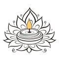 Lit candle on lotus flower. Diwali, dipawali Indian festival of light, picture on white isolated background