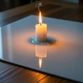 With melting wax sits on a reflective surface, creating a mirror image Royalty Free Stock Photo