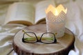 Candle, Book and Glasses Royalty Free Stock Photo