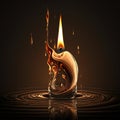 Lit candle, orange flame on dark background, melting wax. Single design element, square composition. AI generative, AI generated Royalty Free Stock Photo