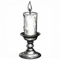 Lit Candle in Ornate Candlestick Black and White Illustration Royalty Free Stock Photo