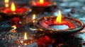 Lit candles arranged in group on top of table. Suitable for various occasions and events Royalty Free Stock Photo