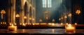 Lit candles in church interior Royalty Free Stock Photo